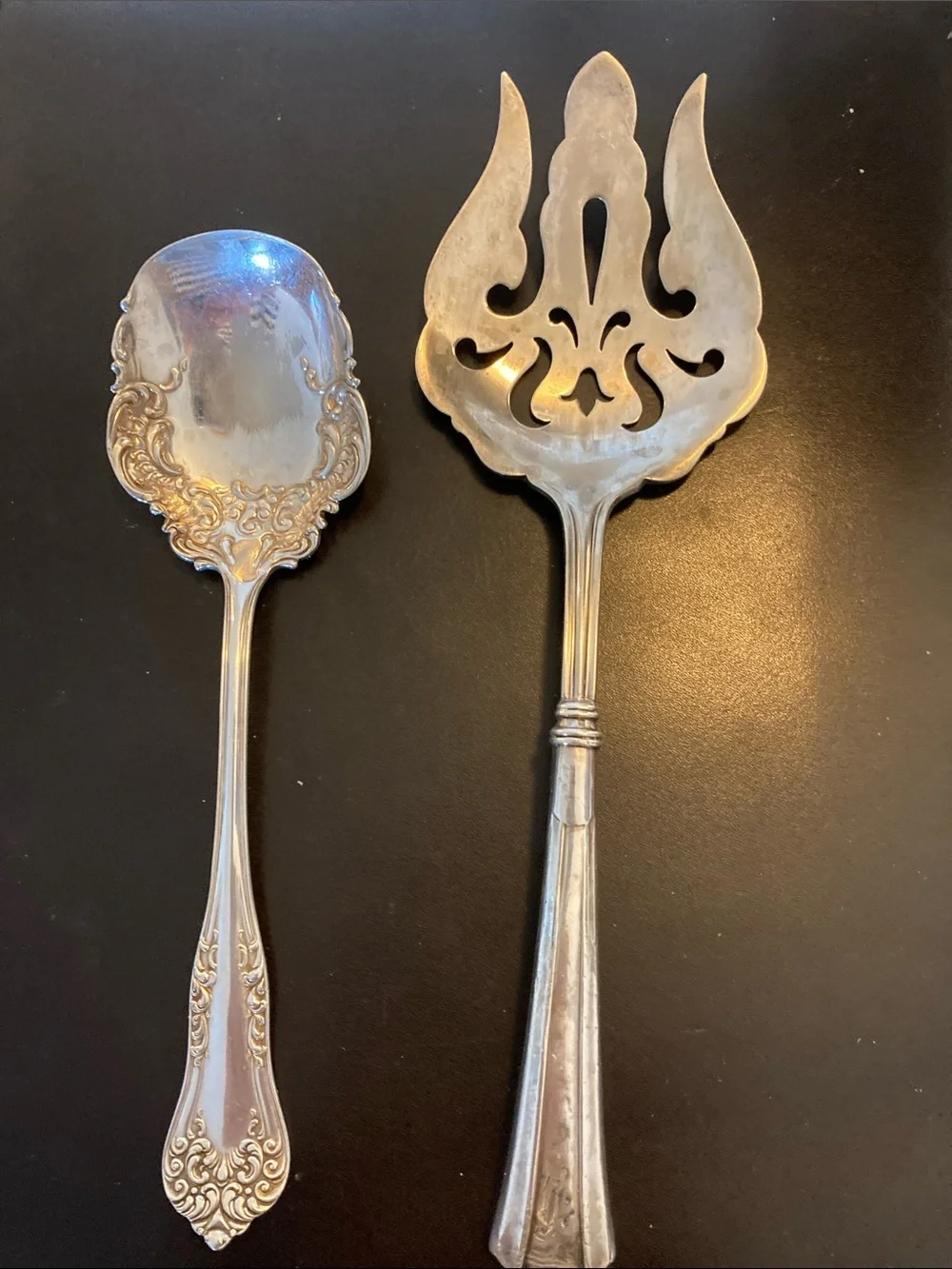 Vintage Silver-Plated Serving Spoon and Pierced Server Set - Silver